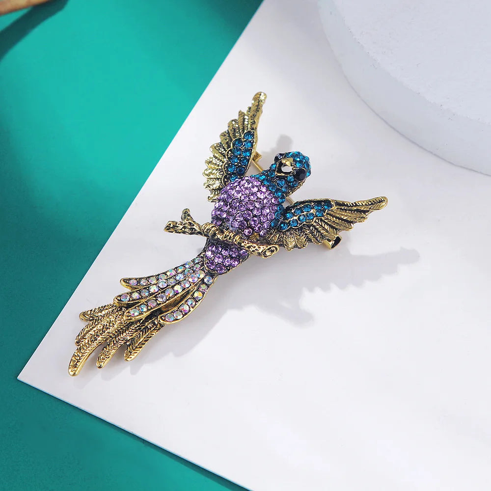 Crystal Hummingbird Brooch - Luxury Gold Animal Pin