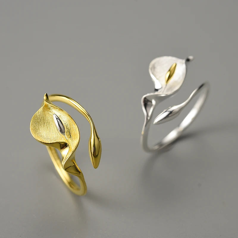 Calla Lily 925 Sterling Silver Adjustable Ring