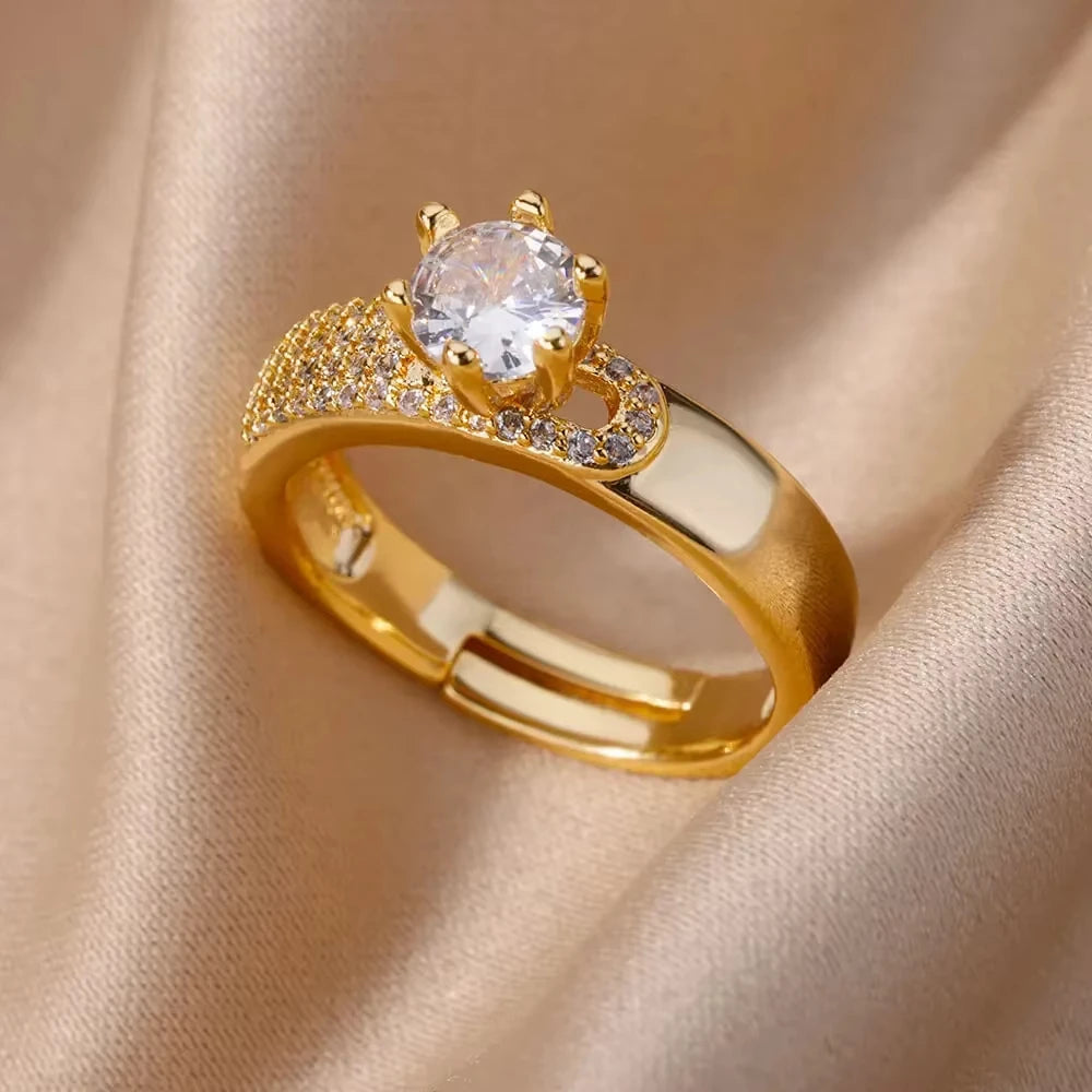 Gold-Plated Zircon Statement Ring