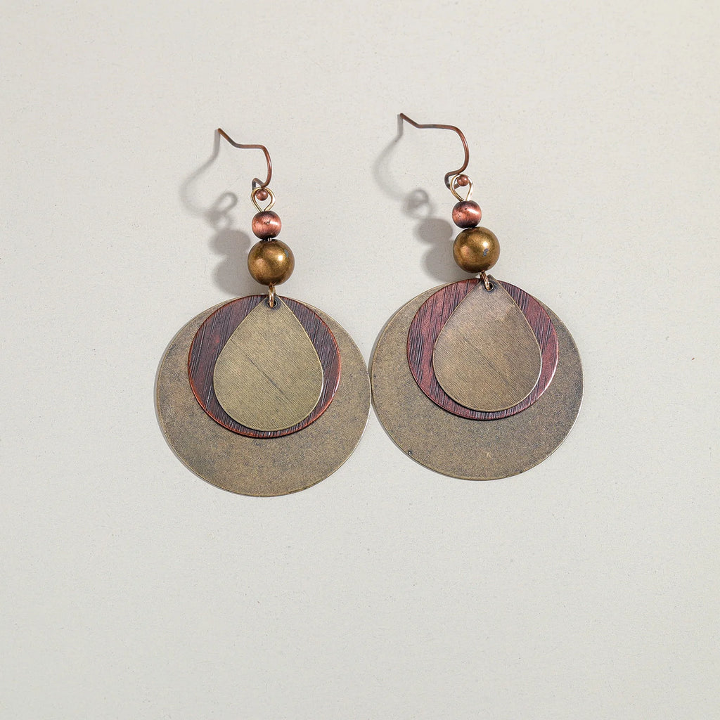 House of Noem — Retro Bronze Round Bead Drop Earrings