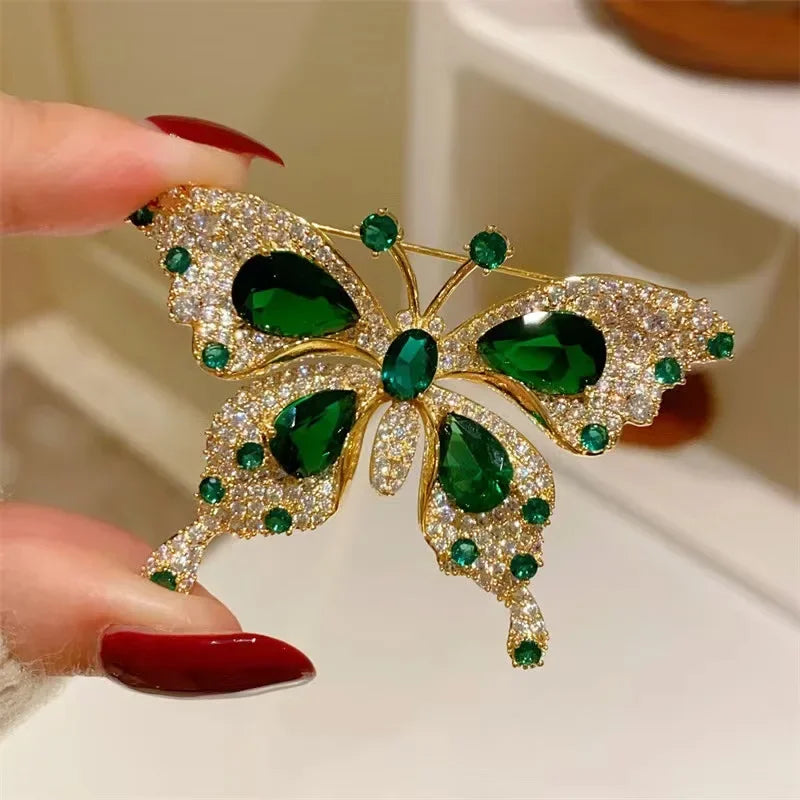 House of Noem — Emerald Crystal Butterfly Brooch